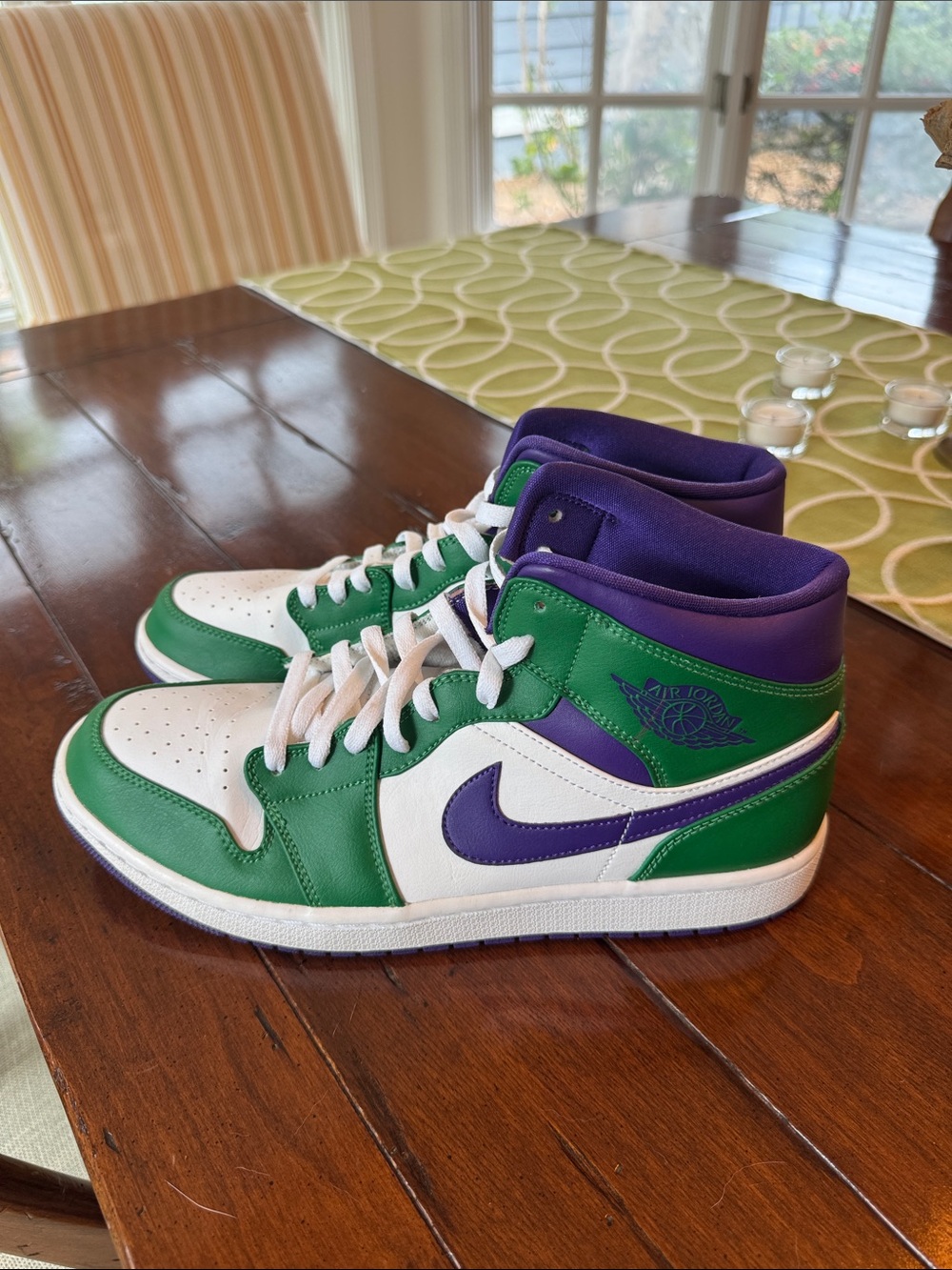Jordan Mid-Top Sneakers in Green, Purple & White